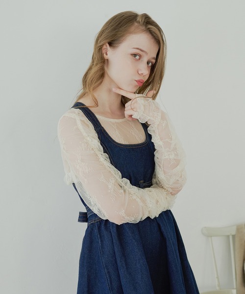 Ambre Neige（アンブルネージュ）の「tulle shirring tops / チュールシャーリングトップス（Tシャツ/カットソー・レディース・ブラック/アイボリー/ライトグレー・FREE）」の5枚目の写真
