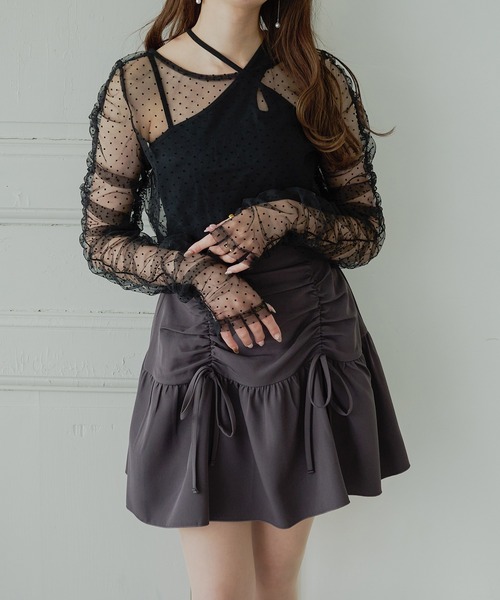 Ambre Neige（アンブルネージュ）の「tulle shirring tops / チュールシャーリングトップス（Tシャツ/カットソー・レディース・ブラック/アイボリー/ライトグレー・FREE）」の11枚目の写真