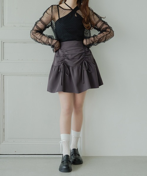 Ambre Neige（アンブルネージュ）の「tulle shirring tops / チュールシャーリングトップス（Tシャツ/カットソー・レディース・ブラック/アイボリー/ライトグレー・FREE）」の12枚目の写真