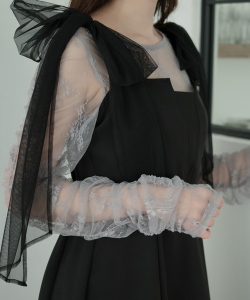 Ambre Neige（アンブルネージュ）の「tulle shirring tops / チュールシャーリングトップス（Tシャツ/カットソー・レディース・ブラック/アイボリー/ライトグレー・FREE）」の15枚目の写真