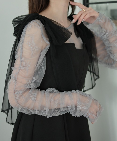Ambre Neige（アンブルネージュ）の「tulle shirring tops / チュールシャーリングトップス（Tシャツ/カットソー・レディース・ブラック/アイボリー/ライトグレー・FREE）」の16枚目の写真