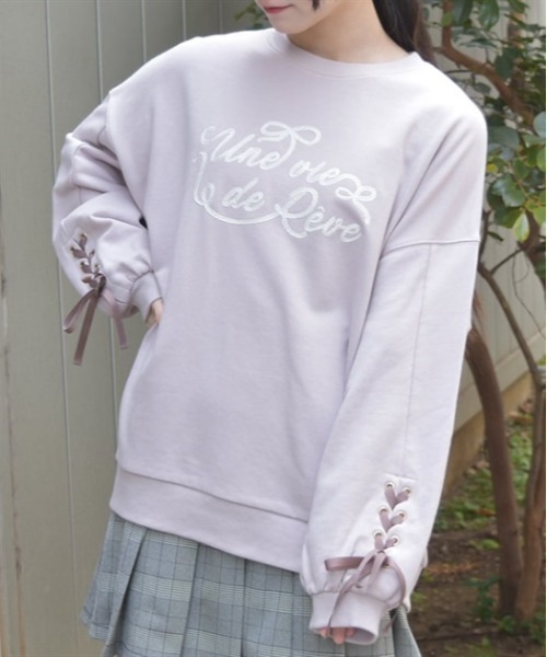 axes femme(アクシーズファム)の「アソート刺繍編上げトレーナー(Tシャツ/カットソー・レディース・イエロー/キナリ/ブルー/グレイッシュベージュ・FREE)」の3枚目の写真