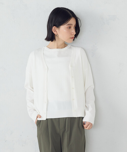 COMME CA ISM(コムサイズム)の「【ウォッシャブル・UVカット】ベーシック サマーニットカーディガン(カーディガン/ボレロ・レディース・ブラック/ホワイト/グリーン/モカ・MEDIUM/LARGE)」の6枚目の写真