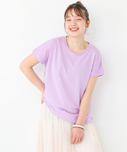 n'OrLABEL（ノアールレーベル）の「【汗じみ防止・接触冷感・吸水速乾】フレンチTシャツ（Tシャツ/カットソー・レディース・ライトグリーン/ブラック/グレイッシュベージュ/オフホワイト/ネイビー/ラベンダー/グレー/ブルー・3L/M/L/LL）」の8枚目の写真
