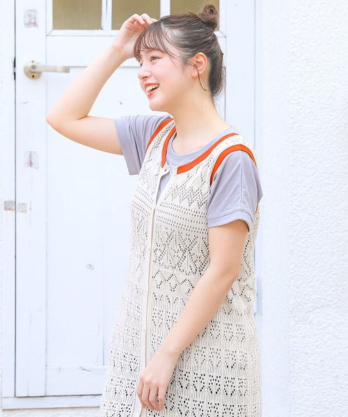 n'OrLABEL（ノアールレーベル）の「【汗じみ防止・接触冷感・吸水速乾】フレンチTシャツ（Tシャツ/カットソー・レディース・ライトグリーン/ブラック/グレイッシュベージュ/オフホワイト/ネイビー/ラベンダー/グレー/ブルー・3L/M/L/LL）」の3枚目の写真