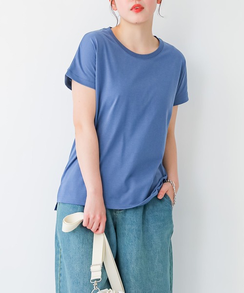 n'OrLABEL（ノアールレーベル）の「【汗じみ防止・接触冷感・吸水速乾】フレンチTシャツ（Tシャツ/カットソー・レディース・ライトグリーン/ブラック/グレイッシュベージュ/オフホワイト/ネイビー/ラベンダー/グレー/ブルー・3L/M/L/LL）」の7枚目の写真