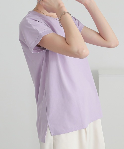 n'OrLABEL（ノアールレーベル）の「【汗じみ防止・接触冷感・吸水速乾】フレンチTシャツ（Tシャツ/カットソー・レディース・ライトグリーン/ブラック/グレイッシュベージュ/オフホワイト/ネイビー/ラベンダー/グレー/ブルー・3L/M/L/LL）」の19枚目の写真