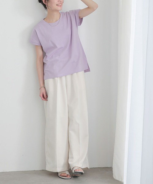 n'OrLABEL（ノアールレーベル）の「【汗じみ防止・接触冷感・吸水速乾】フレンチTシャツ（Tシャツ/カットソー・レディース・ライトグリーン/ブラック/グレイッシュベージュ/オフホワイト/ネイビー/ラベンダー/グレー/ブルー・3L/M/L/LL）」の20枚目の写真