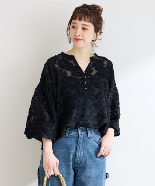 B.C STOCK(ベーセーストック)の「《追加5》パフスリーブジャガードブラウス(シャツ/ブラウス・レディース・アイボリー/ブラック・FREE)」の8枚目の写真