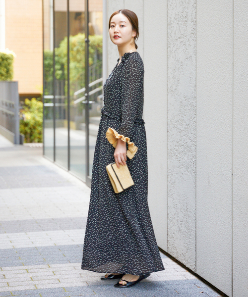 h　新品　iena イエナ　ドットフリルワンピース　38 水玉　ブラックA ドット フリル ワンピース（ワンピース）｜IENA（イエナ）の通販