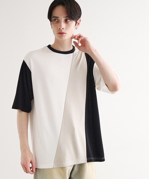 tk.TAKEO KIKUCHI(ティーケータケオキクチ)の「◆【UV、接触冷感】ナナメ切替アソートTシャツ(Tシャツ/カットソー・メンズ・グレー系3/ブラック系4/ホワイト系5/ホワイト系4・02/03/04/01)」の9枚目の写真