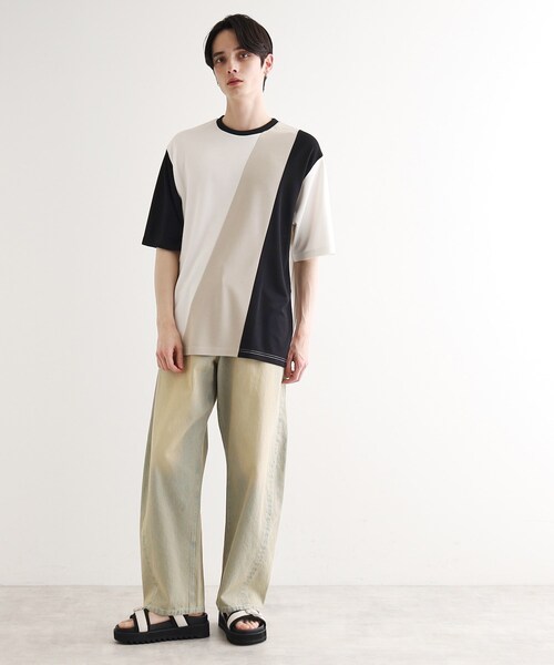 tk.TAKEO KIKUCHI(ティーケータケオキクチ)の「◆【UV、接触冷感】ナナメ切替アソートTシャツ(Tシャツ/カットソー・メンズ・グレー系3/ブラック系4/ホワイト系5/ホワイト系4・02/03/04/01)」の11枚目の写真