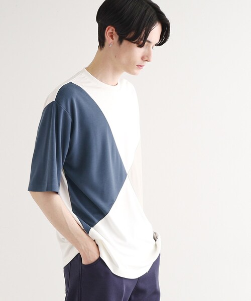 tk.TAKEO KIKUCHI(ティーケータケオキクチ)の「◆【UV、接触冷感】ナナメ切替アソートTシャツ(Tシャツ/カットソー・メンズ・グレー系3/ブラック系4/ホワイト系5/ホワイト系4・02/03/04/01)」の17枚目の写真