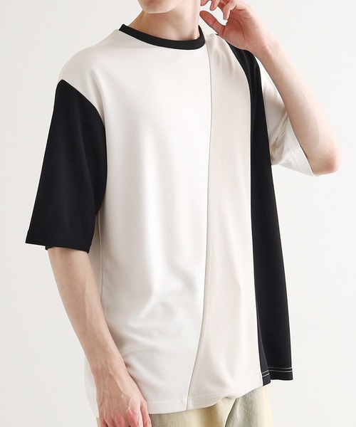 tk.TAKEO KIKUCHI(ティーケータケオキクチ)の「◆【UV、接触冷感】ナナメ切替アソートTシャツ(Tシャツ/カットソー・メンズ・グレー系3/ブラック系4/ホワイト系5/ホワイト系4・02/03/04/01)」の1枚目の写真