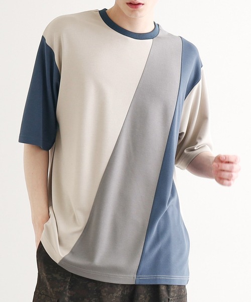 tk.TAKEO KIKUCHI(ティーケータケオキクチ)の「◆【UV、接触冷感】ナナメ切替アソートTシャツ(Tシャツ/カットソー・メンズ・グレー系3/ブラック系4/ホワイト系5/ホワイト系4・02/03/04/01)」の4枚目の写真