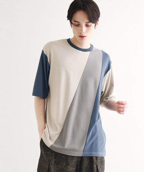 tk.TAKEO KIKUCHI(ティーケータケオキクチ)の「◆【UV、接触冷感】ナナメ切替アソートTシャツ(Tシャツ/カットソー・メンズ・グレー系3/ブラック系4/ホワイト系5/ホワイト系4・02/03/04/01)」の5枚目の写真