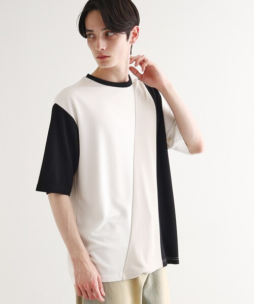 tk.TAKEO KIKUCHI(ティーケータケオキクチ)の「◆【UV、接触冷感】ナナメ切替アソートTシャツ(Tシャツ/カットソー・メンズ・グレー系3/ブラック系4/ホワイト系5/ホワイト系4・02/03/04/01)」の8枚目の写真