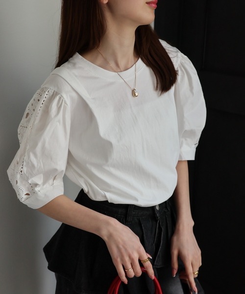 LENO リノ 【lay2235R】 サイズM 22AW BASQUE SHIRT H2202-CS002 タグ付 定価22,000円 ホワイト レッド コットン レディース 女性 MR L＆Wデザイン】日本製 アメリカン・シーアイランドコットン