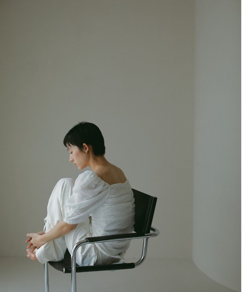 CASA FLINE（カーサフライン）の「カップ付アップサイクルギャザートップス（Tシャツ/カットソー・レディース・ホワイト/ブラック/カーキ/サックスブルー/ピンク/アイボリー/ベージュ/ネイビー・FREE）」の12枚目の写真