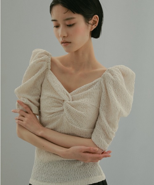 CASA FLINE（カーサフライン）の「カップ付アップサイクルギャザートップス（Tシャツ/カットソー・レディース・ホワイト/ブラック/カーキ/サックスブルー/ピンク/アイボリー/ベージュ/ネイビー・FREE）」の15枚目の写真