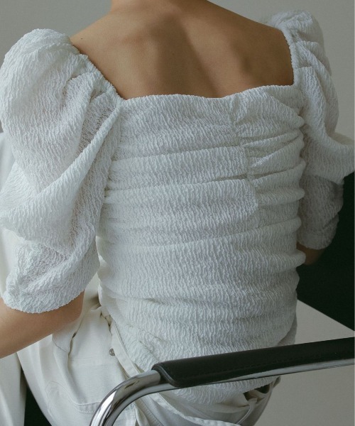CASA FLINE（カーサフライン）の「カップ付アップサイクルギャザートップス（Tシャツ/カットソー・レディース・ホワイト/ブラック/カーキ/サックスブルー/ピンク/アイボリー/ベージュ/ネイビー・FREE）」の12枚目の写真