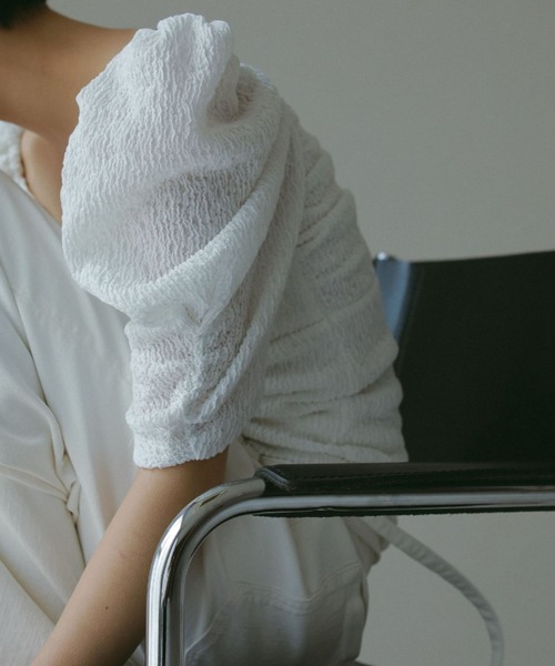 CASA FLINE（カーサフライン）の「カップ付アップサイクルギャザートップス（Tシャツ/カットソー・レディース・ホワイト/ブラック/カーキ/サックスブルー/ピンク/アイボリー/ベージュ/ネイビー・FREE）」の14枚目の写真