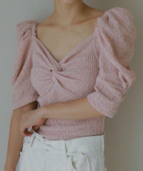 CASA FLINE（カーサフライン）の「カップ付アップサイクルギャザートップス（Tシャツ/カットソー・レディース・ホワイト/ブラック/カーキ/サックスブルー/ピンク/アイボリー/ベージュ/ネイビー・FREE）」の9枚目の写真