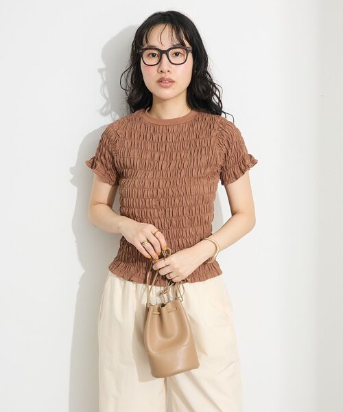 CRAFT STANDARD BOUTIQUE（クラフトスタンダードブティック）の「シャーリングTシャツ（Tシャツ/カットソー・レディース・アイボリー/ブラック/ブラウン・FREE）」の17枚目の写真