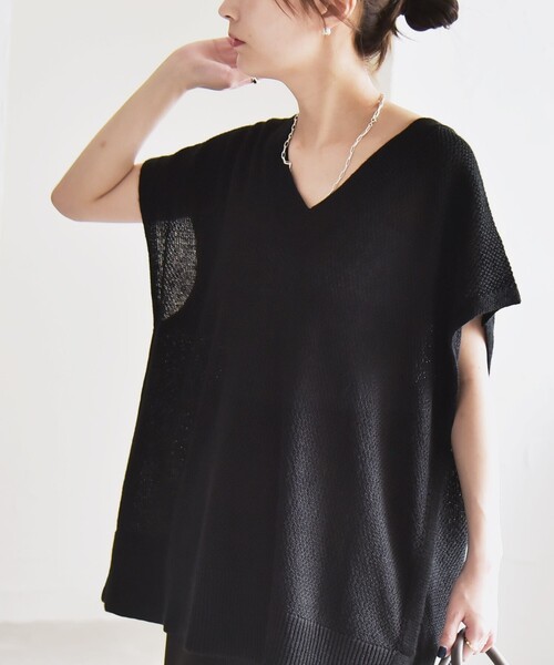 SHIPS for women / シップスウィメン quaranciel:〈手洗い可能〉ラミー ミックス Vネック ノースリーブ シアー ニット quaranciel:〈手洗い可能〉ラミー ミックス Vネック