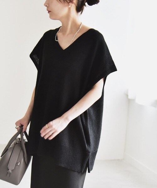 quaranciel(カランシエル)の「quaranciel:〈手洗い可能〉ラミー ミックス Vネック ノースリーブ シアー ニット(ニット/セーター・レディース・ホワイト/ブラウン/ブラック・ONE SIZE)」の20枚目の写真