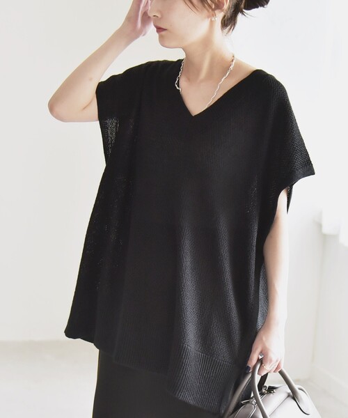 quaranciel(カランシエル)の「quaranciel:〈手洗い可能〉ラミー ミックス Vネック ノースリーブ シアー ニット(ニット/セーター・レディース・ホワイト/ブラウン/ブラック・ONE SIZE)」の21枚目の写真