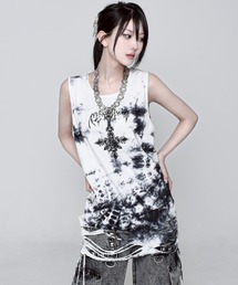 【美品】REFLEM ダメージタンクトップ　ホワイト×ブラック HAKUJI(ハクジ)/Asymmetry bra tanktop(アシンメトリー ブラ