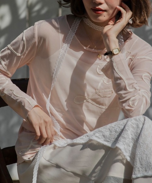 JUMELLE(ジュメロ)の「drawing flower sheer T(Tシャツ/カットソー・レディース・ピンク・FREE)」の1枚目の写真