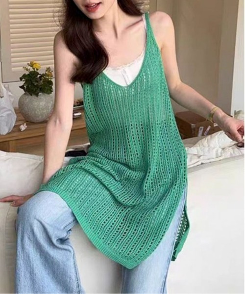 ❤️25新作 新品♡ SelfPortrai 青ニットキャミワンピース♡　E65 WEB限定・小柄女性向け】バイパチティアードニットワンピース