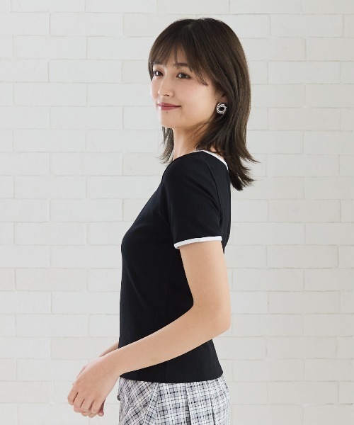 REDYAZEL(レディアゼル)の「リボンエンブロイダリーパイピングTシャツ(Tシャツ/カットソー・レディース・ブラック/サックスブルー/オフホワイト・FREE)」の5枚目の写真
