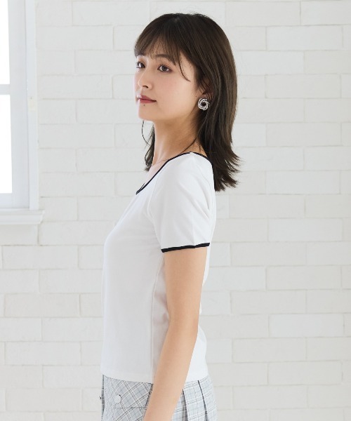 REDYAZEL(レディアゼル)の「リボンエンブロイダリーパイピングTシャツ(Tシャツ/カットソー・レディース・ブラック/サックスブルー/オフホワイト・FREE)」の14枚目の写真