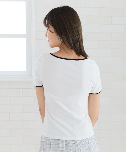 REDYAZEL(レディアゼル)の「リボンエンブロイダリーパイピングTシャツ(Tシャツ/カットソー・レディース・ブラック/サックスブルー/オフホワイト・FREE)」の15枚目の写真