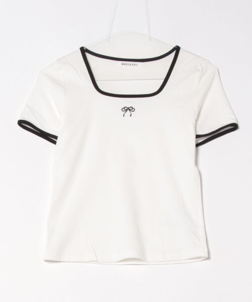 REDYAZEL(レディアゼル)の「リボンエンブロイダリーパイピングTシャツ(Tシャツ/カットソー・レディース・ブラック/サックスブルー/オフホワイト・FREE)」の20枚目の写真
