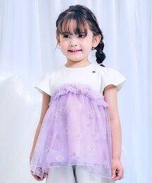 apres les cours | 【ジュニア対応】シェル刺繍ドッキングトップス(Tシャツ/カットソー)