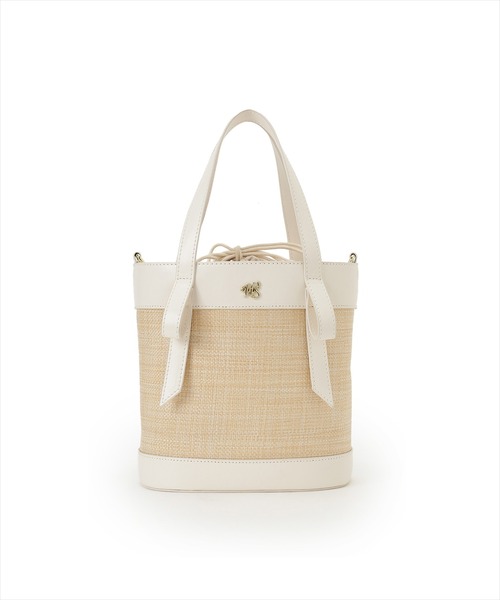WILLSELECTION(ウィルセレクション)の「タックリボン雑材コンビバケツバッグ(ショルダーバッグ・レディース・オフホワイト/ダークブラウン・FREE)」の2枚目の写真