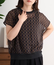 tシャツ EGLANTINE 幾何学柄 裾リブ切替プルオーバー レディース EGLANTINE tシャツ 幾何学柄 裾リブ切替プルオーバー レディース