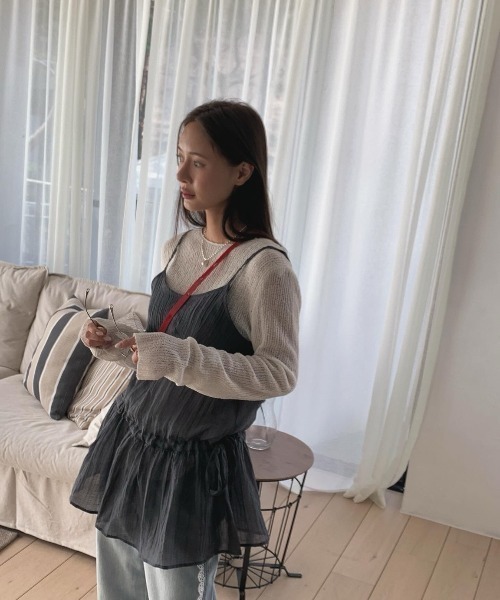 Ada.(エイダ)の「ウエストシャーリング 楊柳 シアー チュニック(ワンピース・レディース・ホワイト/チャコール/ブラック・FREE)」の15枚目の写真