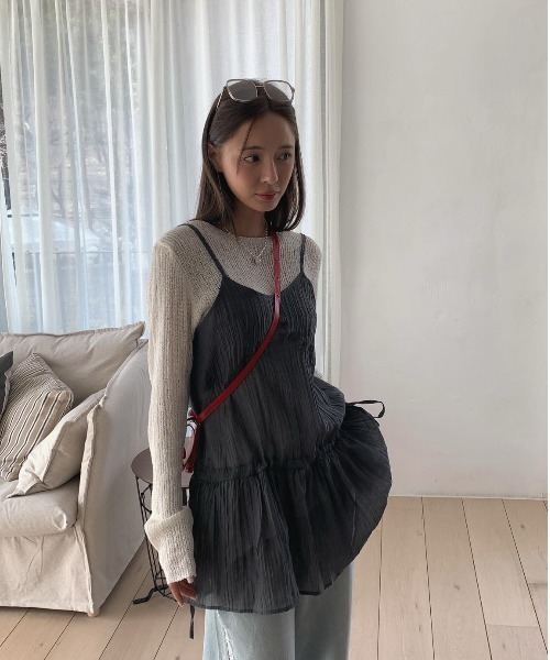 Ada.(エイダ)の「ウエストシャーリング 楊柳 シアー チュニック(ワンピース・レディース・ホワイト/チャコール/ブラック・FREE)」の16枚目の写真