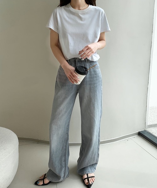 LOWO(ロワ)の「綿混ヴィンテージ風ストレートデニムパンツ(デニムパンツ・レディース・グレー/ブルーグレー・S/M/L)」の4枚目の写真