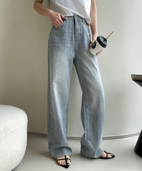 LOWO(ロワ)の「綿混ヴィンテージ風ストレートデニムパンツ(デニムパンツ・レディース・グレー/ブルーグレー・S/M/L)」の5枚目の写真