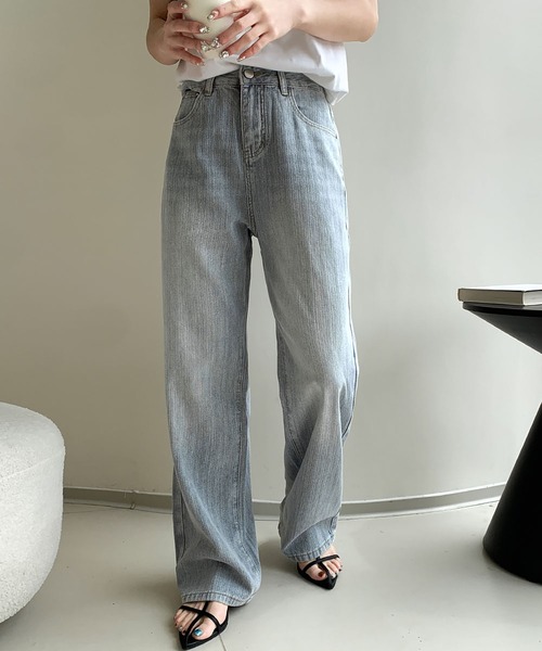 LOWO(ロワ)の「綿混ヴィンテージ風ストレートデニムパンツ(デニムパンツ・レディース・グレー/ブルーグレー・S/M/L)」の6枚目の写真