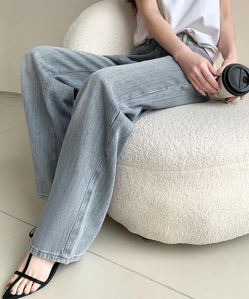 LOWO(ロワ)の「綿混ヴィンテージ風ストレートデニムパンツ(デニムパンツ・レディース・グレー/ブルーグレー・S/M/L)」の7枚目の写真