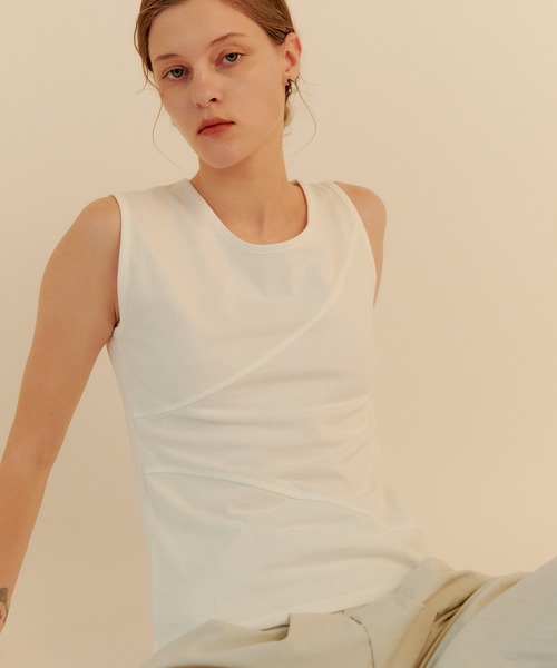 kiehtova（キエトヴァ）の「【kiehtova】BREEZE COTTON BLOCKING TANK TOPS/ブリーズ コットン ブロッキング タンク KTWR37（タンクトップ・レディース・ブラック/ホワイト・FREE）」の2枚目の写真