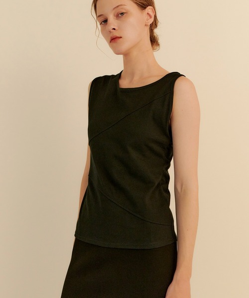 kiehtova（キエトヴァ）の「【kiehtova】BREEZE COTTON BLOCKING TANK TOPS/ブリーズ コットン ブロッキング タンク KTWR37（タンクトップ・レディース・ブラック/ホワイト・FREE）」の4枚目の写真