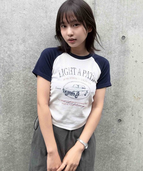 AS KNOW AS plus(アズノゥアズプラス)の「●ドロスト付きリブラグラン半袖Tシャツ(Tシャツ/カットソー・レディース・ブラウン/レッド/ブラック/ブラック系/ネイビー系/ブラウン系・FREE)」の1枚目の写真